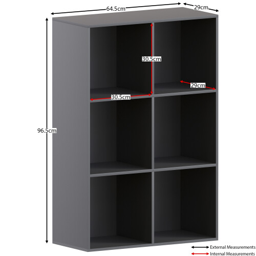 Vida Designs (Black, Grey) Durham 6 Cube Shelf Drawer Bookcase with 3 Baskets 2