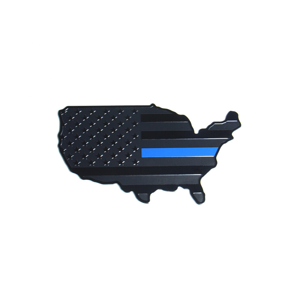 (Blue) Metal American Map Flag Emblem Sticker Aluminum American Flag Decal Map Blue 8105270419193