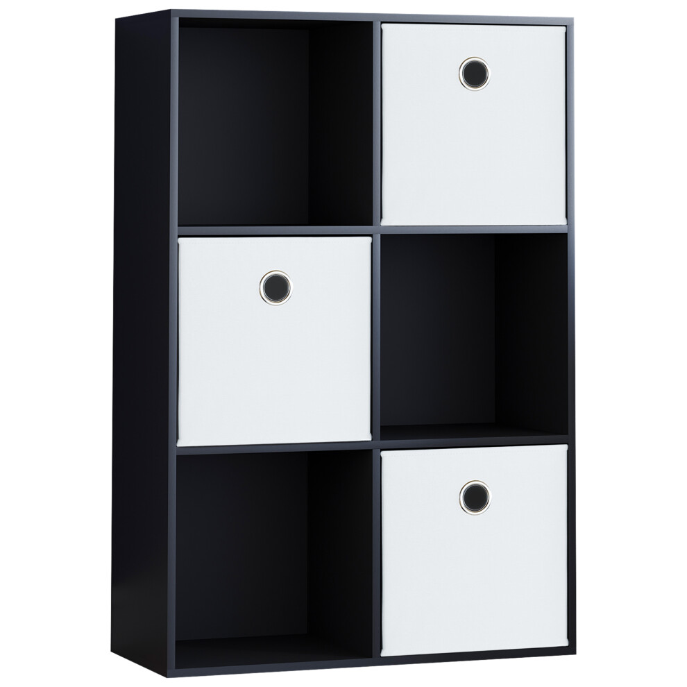 (Black, White) Durham 6 Cube Shelf Drawer Bookcase with 3 Baskets