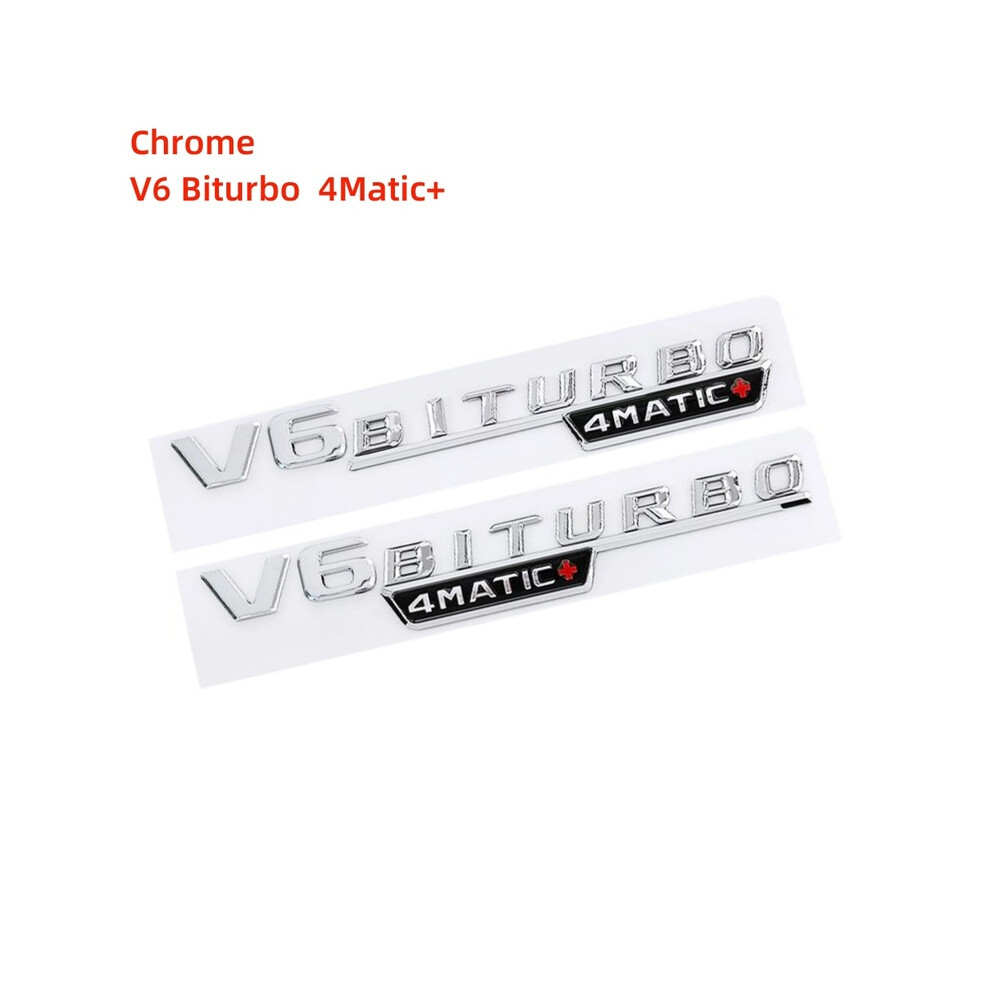 (Chrome V6) 2Pcs V6 V8 V12 Biturbo 4Matic+ Badge Car Fender Sticker Emblem For Mercedes 8105270439832