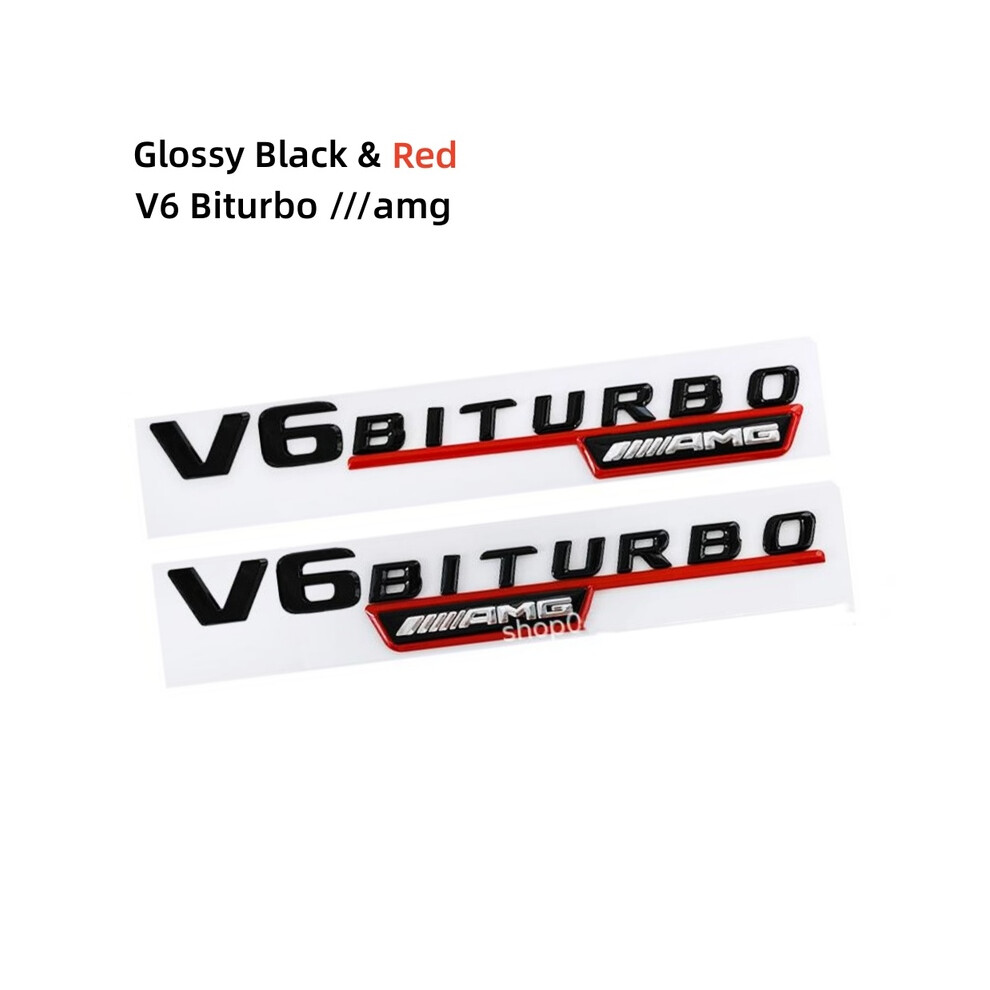 ( V6amg) 2Pcs V6 V8 V12 Biturbo 4Matic+ Badge Car Fender Sticker Emblem For Mercedes Black/Red 8105270439795
