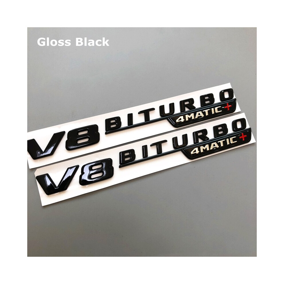 (Gloss V8) 2Pcs V6 V8 V12 Biturbo 4Matic+ Badge Car Fender Sticker Emblem For Mercedes Black 8105270439870