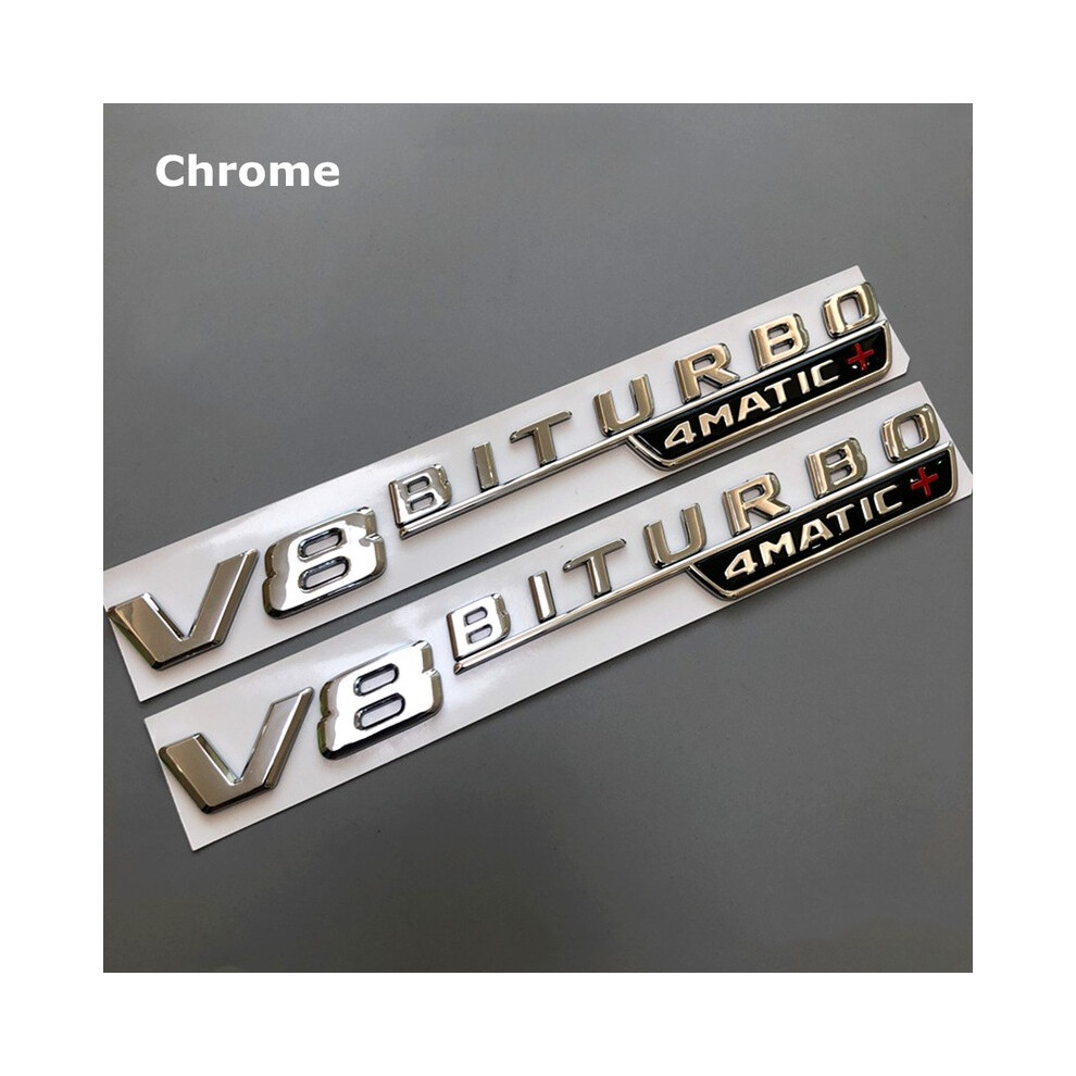 (Chrome V8) 2Pcs V6 V8 V12 Biturbo 4Matic+ Badge Car Fender Sticker Emblem For Mercedes 8105270439856