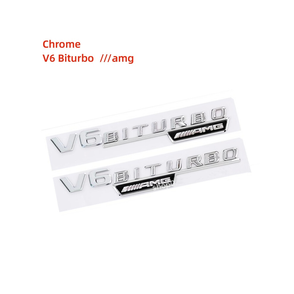 (Chrome V6amg) 2Pcs V6 V8 V12 Biturbo 4Matic+ Badge Car Fender Sticker Emblem For Mercedes 8105270439849