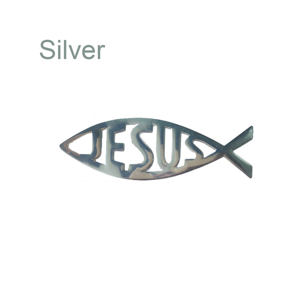 (Silver) 3D Car Sticker Christian Jesus Fish Symbol Logo Car Emblem Badge Sticker Silver 8105270450271