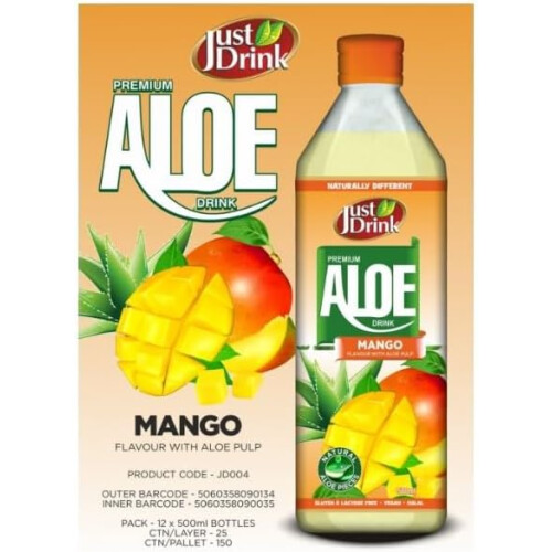 (Pack Of 6) Just Drink Mango Aloe Drink 500ml 2