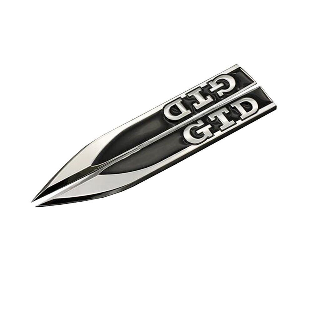 (Black Silver GTD) 1Pairs 3D Metal GTD GTI Car Wing Right & Left Side Badge Fender Emblem