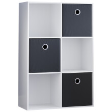 (White, Black) Durham 6 Cube Shelf Drawer Bookcase with 3 Baskets