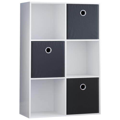 Vida Designs (White, Black) Durham 6 Cube Shelf Drawer Bookcase with 3 Baskets