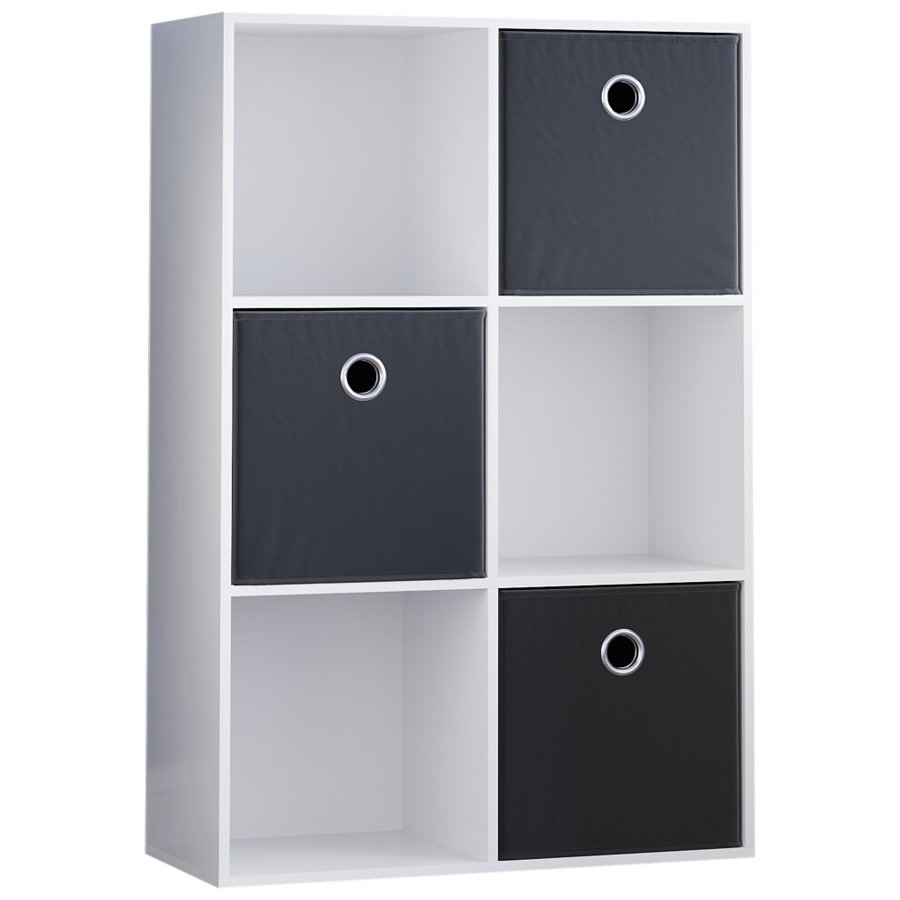 (White, Black) Durham 6 Cube Shelf Drawer Bookcase with 3 Baskets