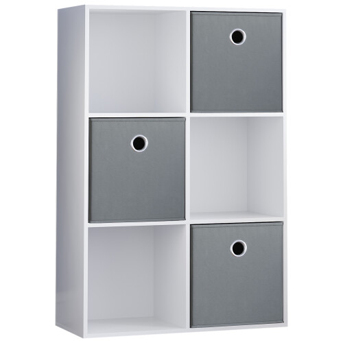 Vida Designs (White, Grey) Durham 6 Cube Shelf Drawer Bookcase with 3 Baskets