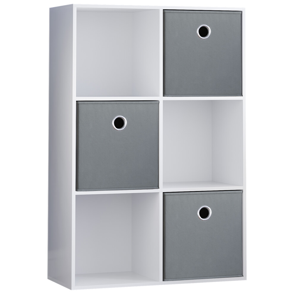 (White, Grey) Durham 6 Cube Shelf Drawer Bookcase with 3 Baskets