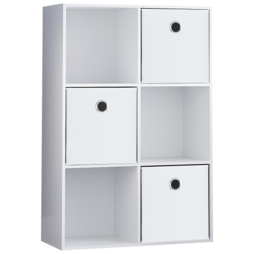 Vida Designs (White, White) Durham 6 Cube Shelf Drawer Bookcase with 3 Baskets
