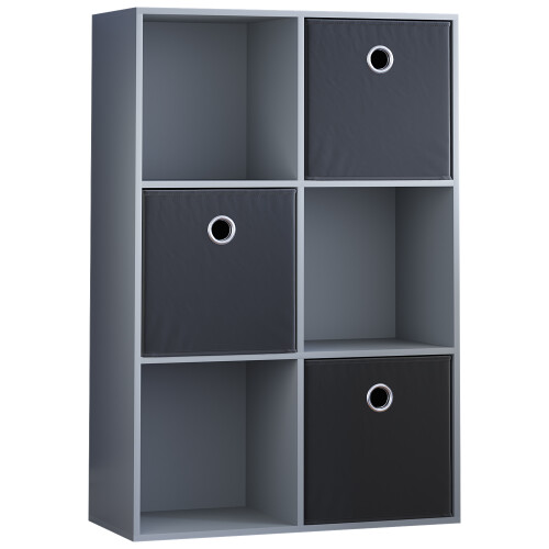 Vida Designs (Grey, Black) Durham 6 Cube Shelf Drawer Bookcase with 3 Baskets