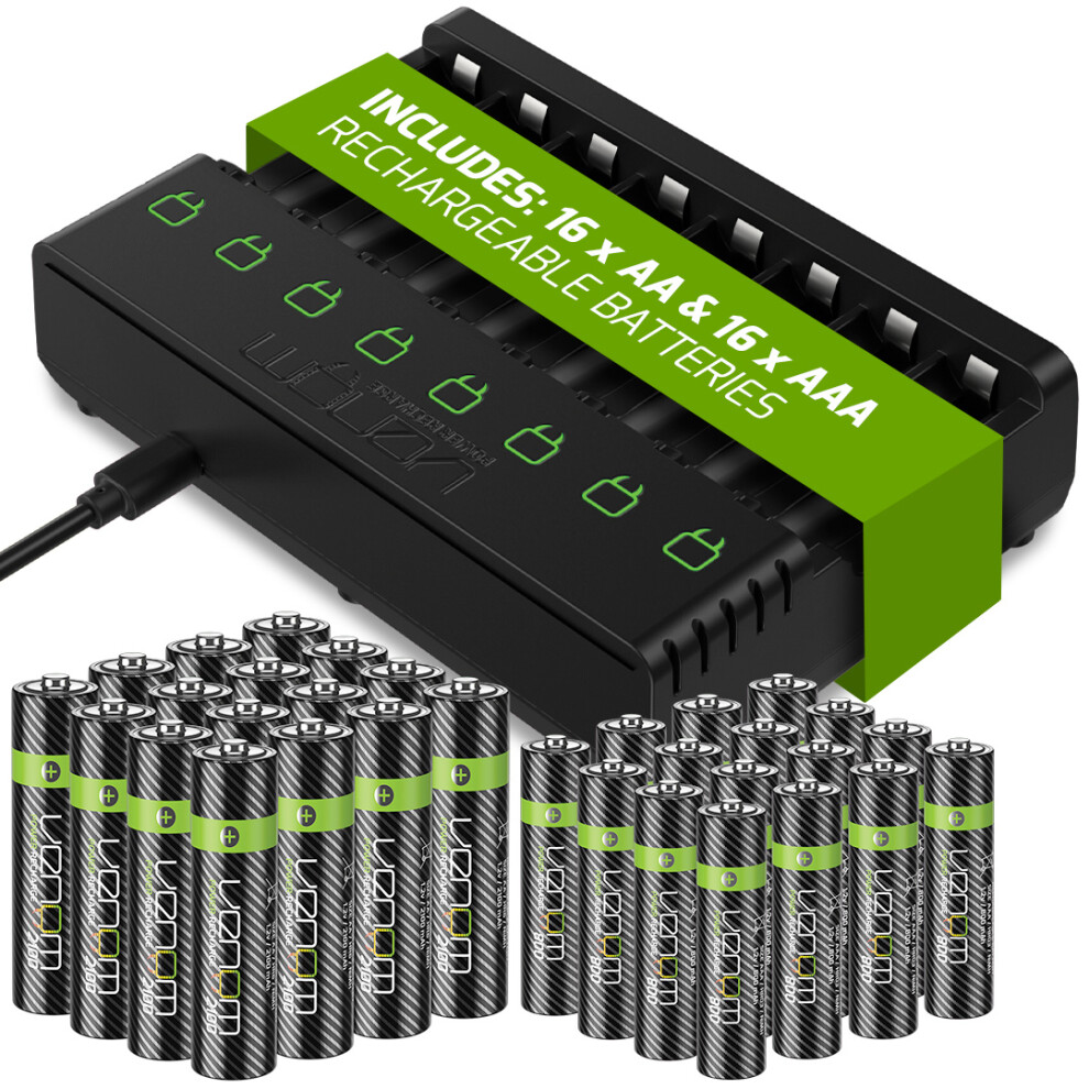 Venom Power Venom Battery Charger, 16 X Aa 2100Mah +16 X Aaa 800Mah Batteries