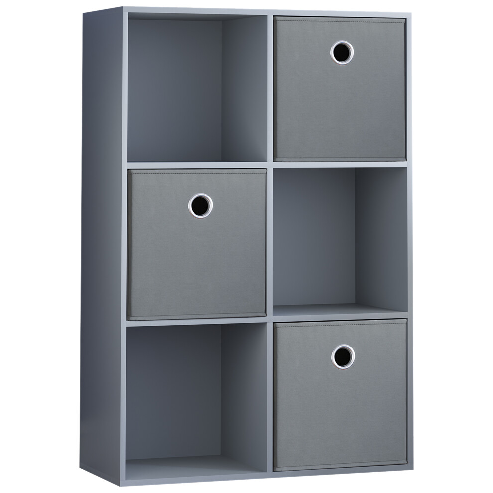 (Grey, Grey) Durham 6 Cube Shelf Drawer Bookcase with 3 Baskets