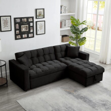 (Black) Madrid Velvet Corner Sofa bed