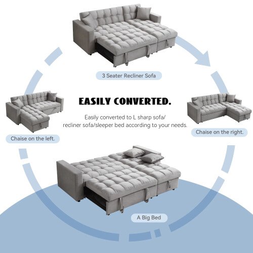 Luxury Life (Grey) Madrid Velvet Corner Sofa bed 2