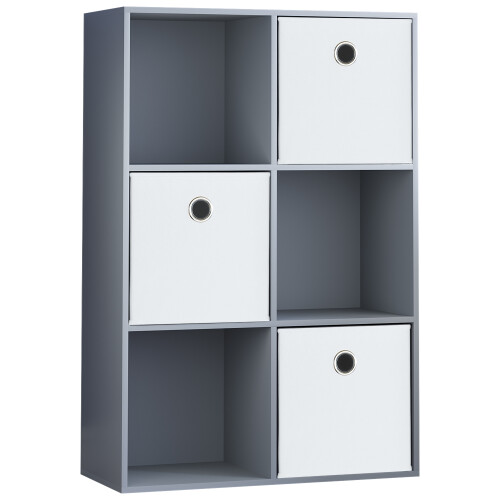 Vida Designs (Grey, White) Durham 6 Cube Shelf Drawer Bookcase with 3 Baskets