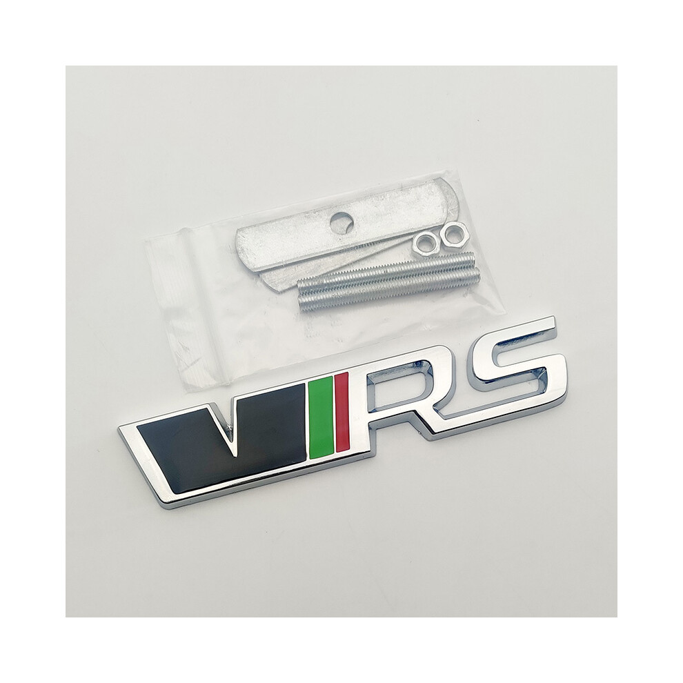 (Grill Silver) 3D Rs Logo Vrs Emblem Nameplate Car Front Grille Trunk Badge For Skoda Grey/Silver 8105270482258