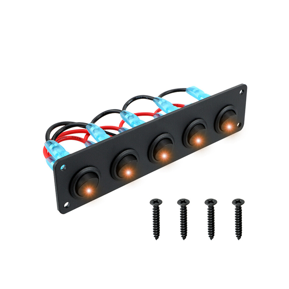 (Orange) 24V 12V 5 Buttons Car Switchlight Toggle Rocker Panel For Boat Rv Yacht Orange 8105270496576