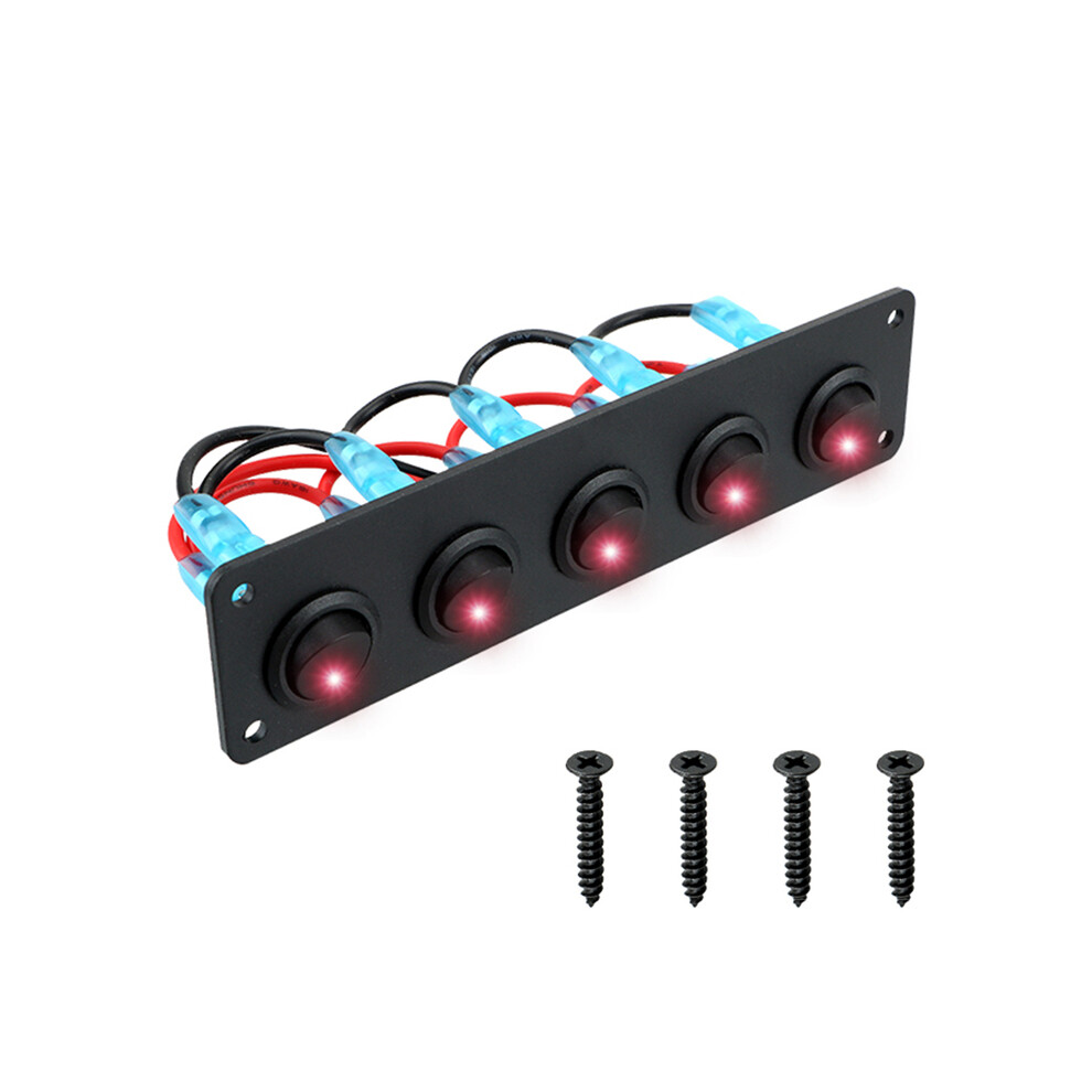 (Red) 24V 12V 5 Buttons Car Switchlight Toggle Rocker Panel For Boat Rv Yacht Red 8105270496583
