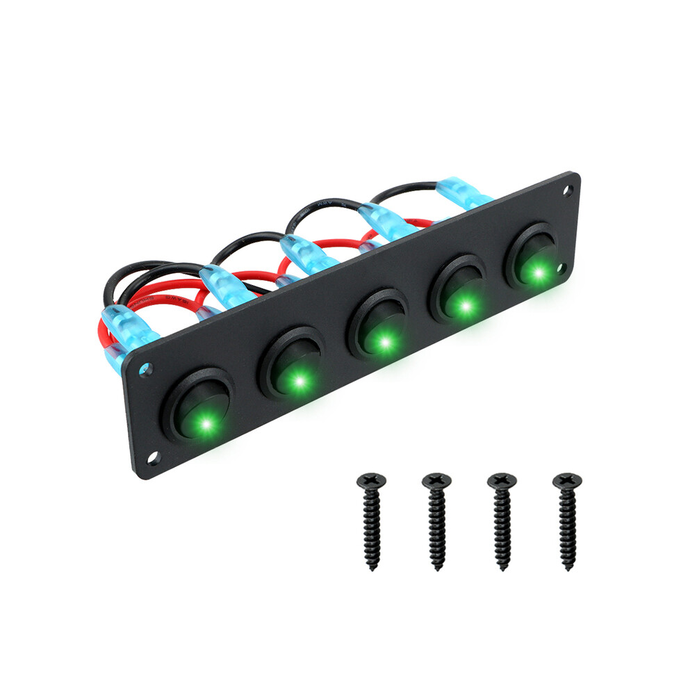 (Green) 24V 12V 5 Buttons Car Switchlight Toggle Rocker Panel For Boat Rv Yacht Green 8105270496552