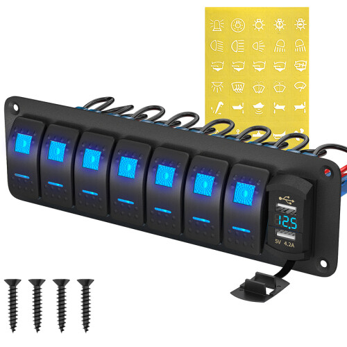 DaierTek 7 Gang Rocker car switch Panel Marine Boat Panel Waterproof with 1