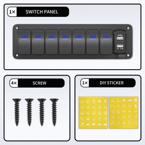DaierTek 7 Gang Rocker car switch Panel Marine Boat Panel Waterproof with