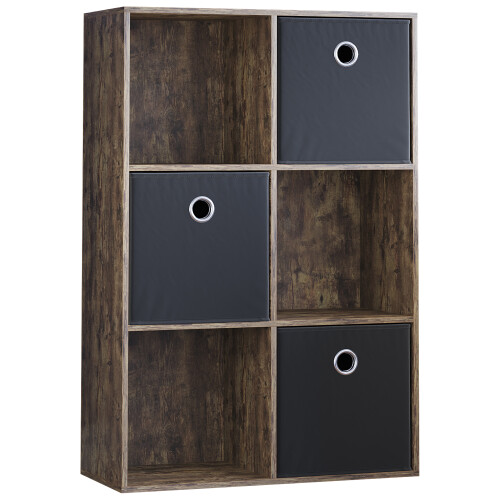Vida Designs (Dark Wood, Black) Durham 6 Cube Shelf Drawer Bookcase with 3 Baskets