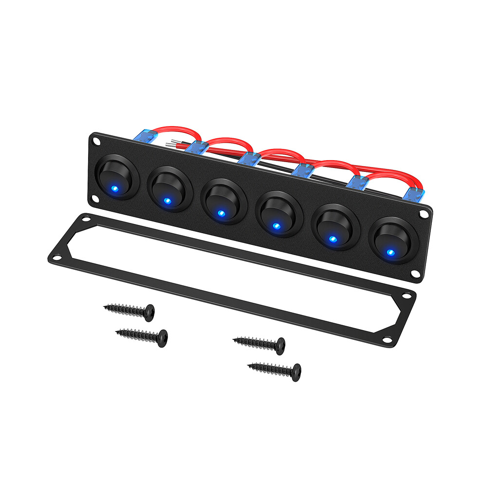 Daiertek 6 Gang Car Switch Panel 12V Boat Rocker Toggle Panel 12 Vdc 20A 8105270534995