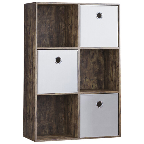 Vida Designs (Dark Wood, White) Durham 6 Cube Shelf Drawer Bookcase with 3 Baskets