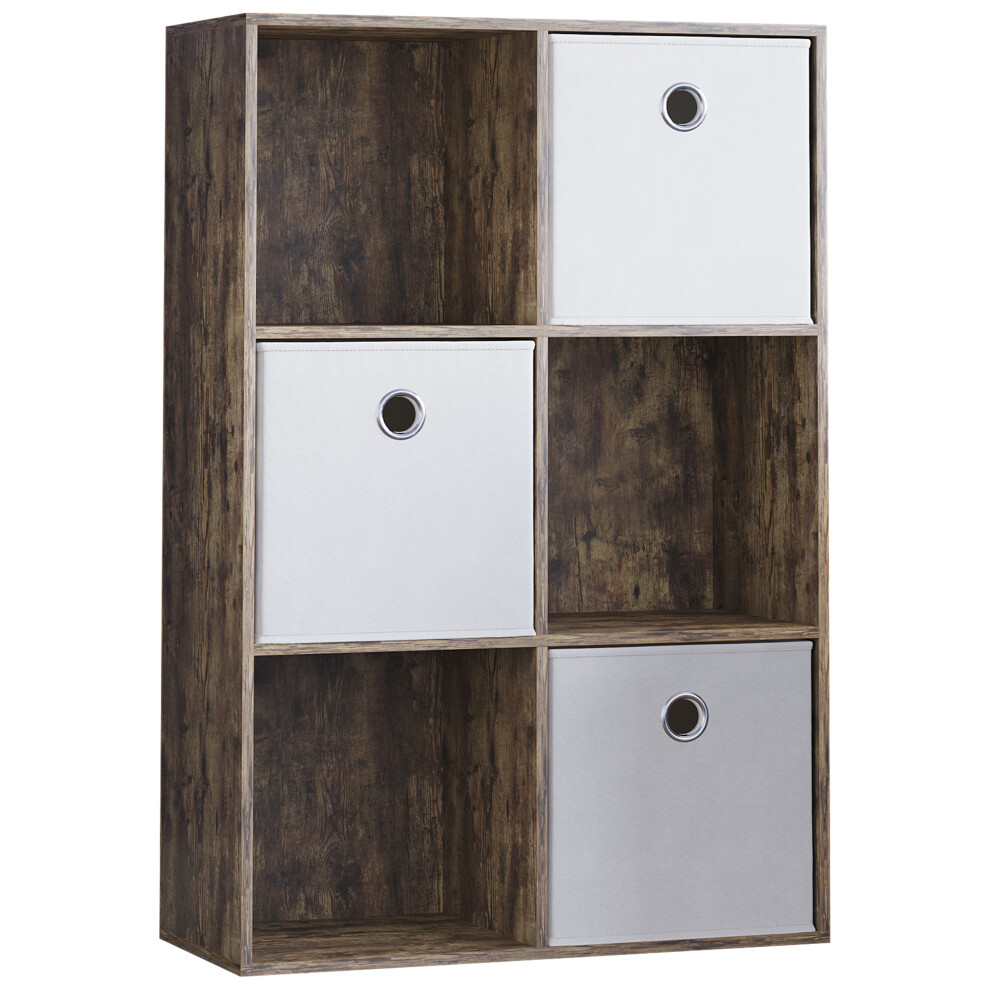 (Dark Wood, White) Durham 6 Cube Shelf Drawer Bookcase with 3 Baskets