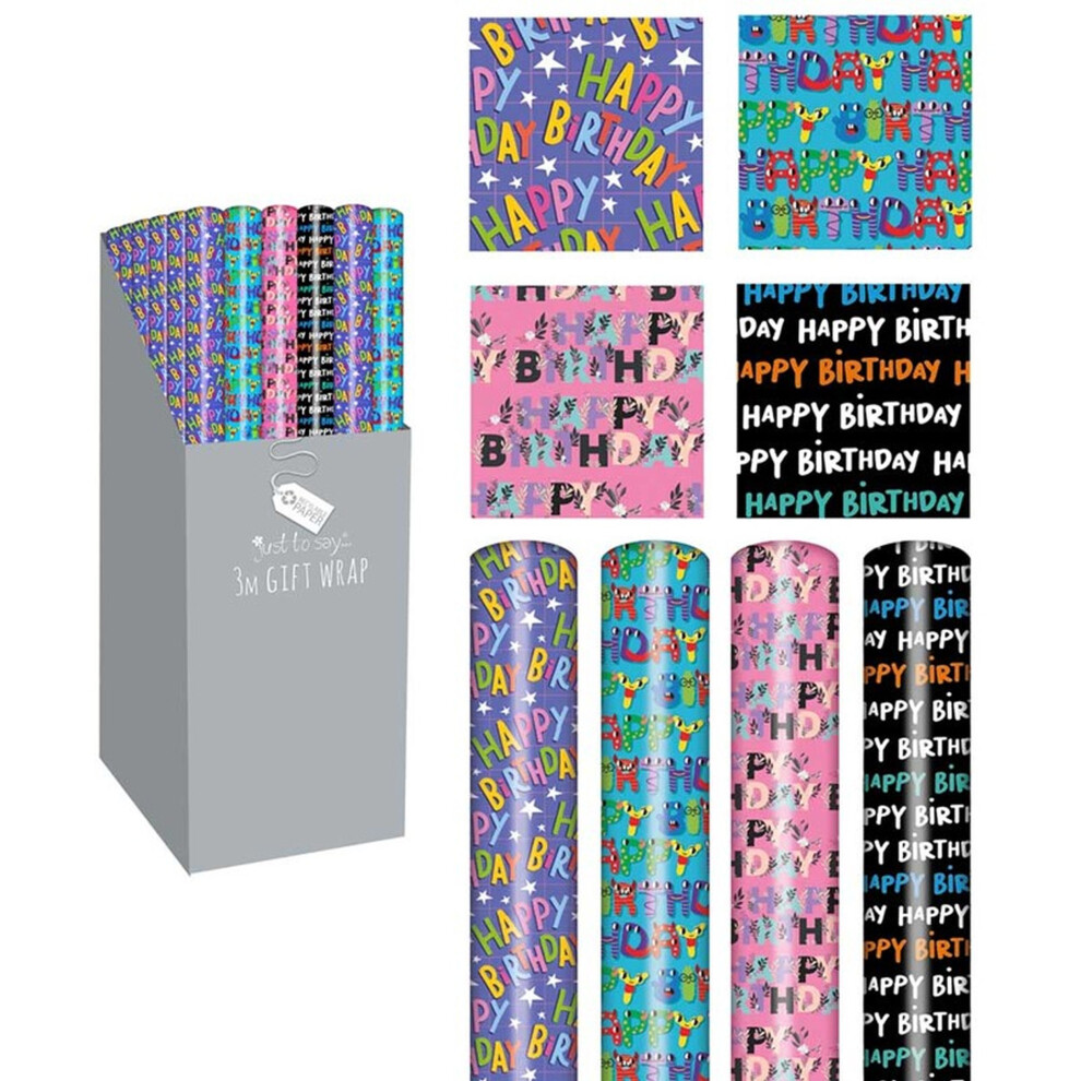Birthday Script Gift Wrapping Paper 4 Rolls 3M Unisex Happy Birthday