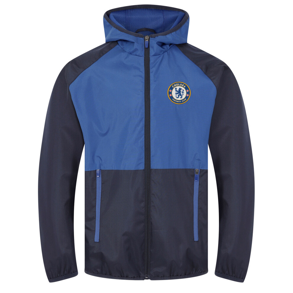 (Navy Royal Blue, XL) Chelsea FC Official Football Gift Mens Shower Jacket Windbreaker