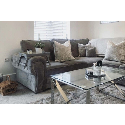 Verona High Back Grey Fabric Corner Sofa 1
