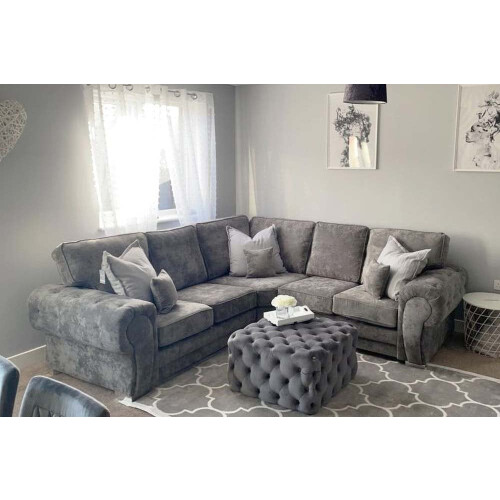 Verona High Back Grey Fabric Corner Sofa 2