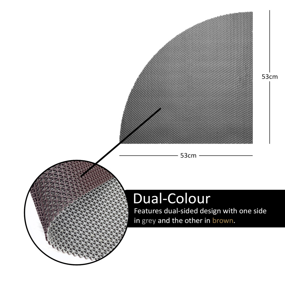 Reversible Dual-Colour PVC Anti Slip Corner Shower Mat Bath Mat - Quadrant 53x53cm