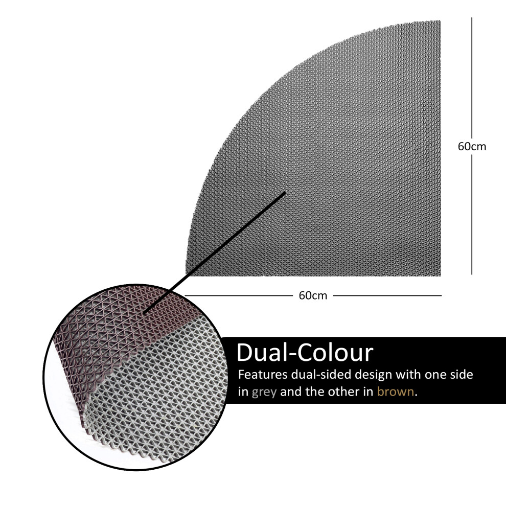 Reversible Dual-Colour PVC Anti Slip Corner Shower Mat Bath Mat - Quadrant 60x60cm