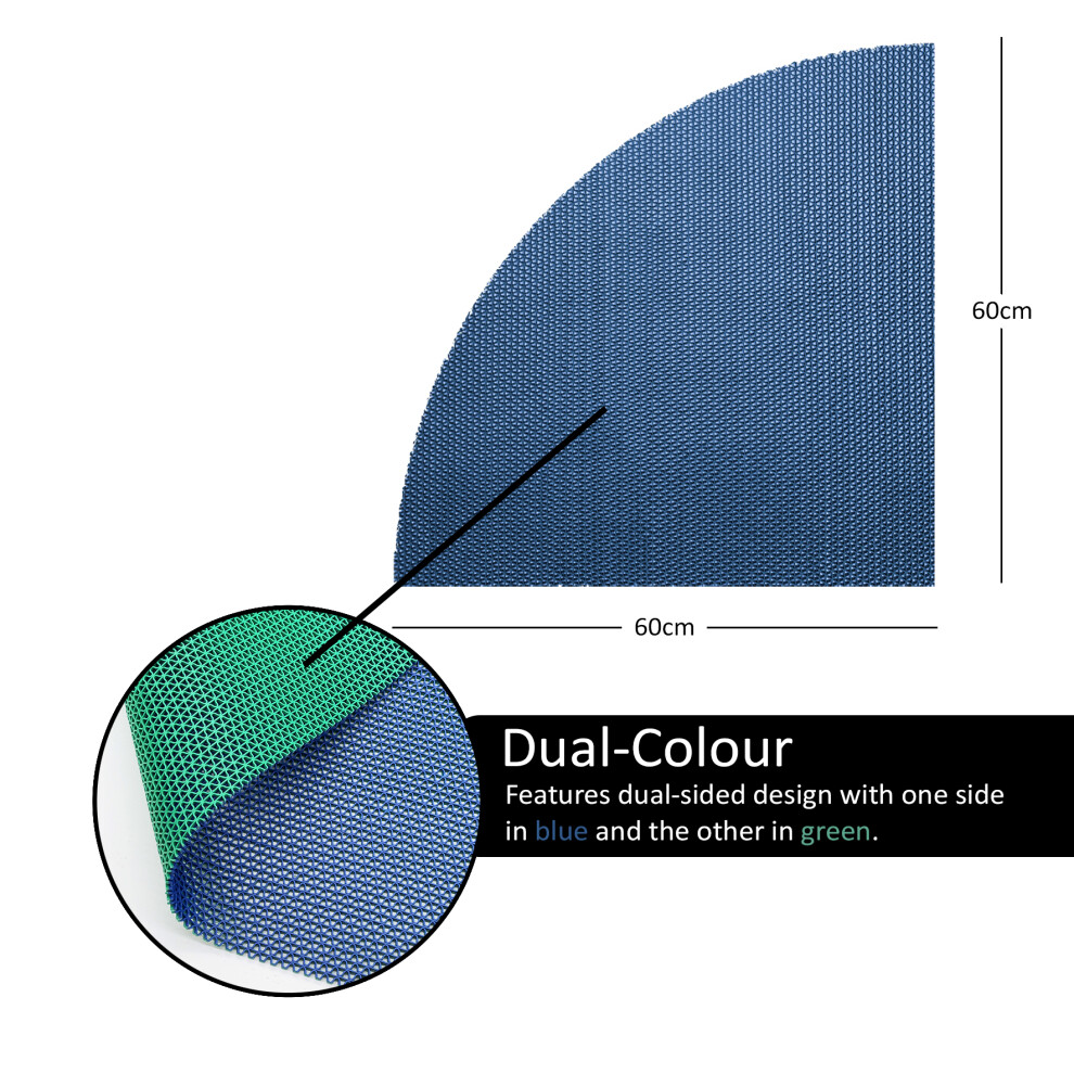 Nicoman (Blue/Green, Quadrant 60X60cm) Reversible Anti Slip Dual-Colour Shower Mats