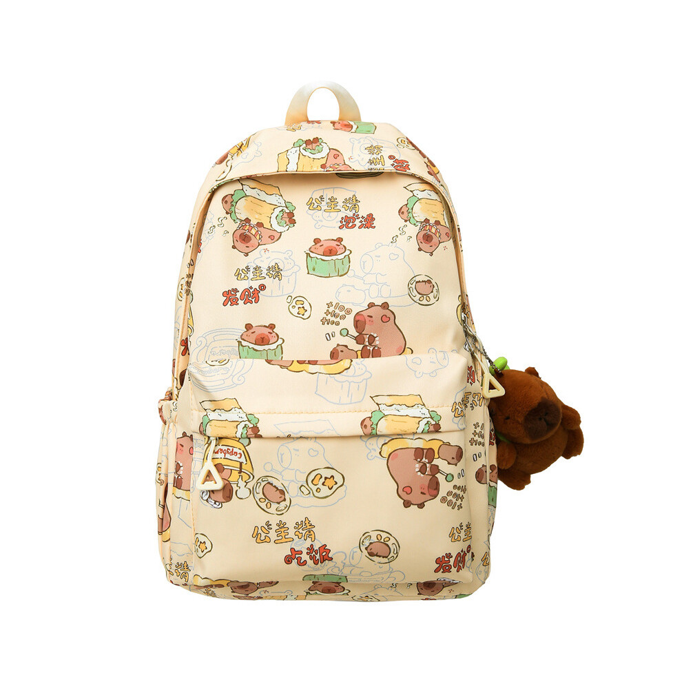 (Khaki) Capybara Large Capacity Schoolbag Durable Material Backpack Women Gift Cute