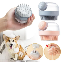 (Pink) Silicone Dog Brush Pet Shampoo Massager Bath Brush