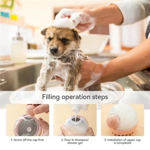 (Grey) Silicone Dog Brush Pet Shampoo Massager Bath Brush 2