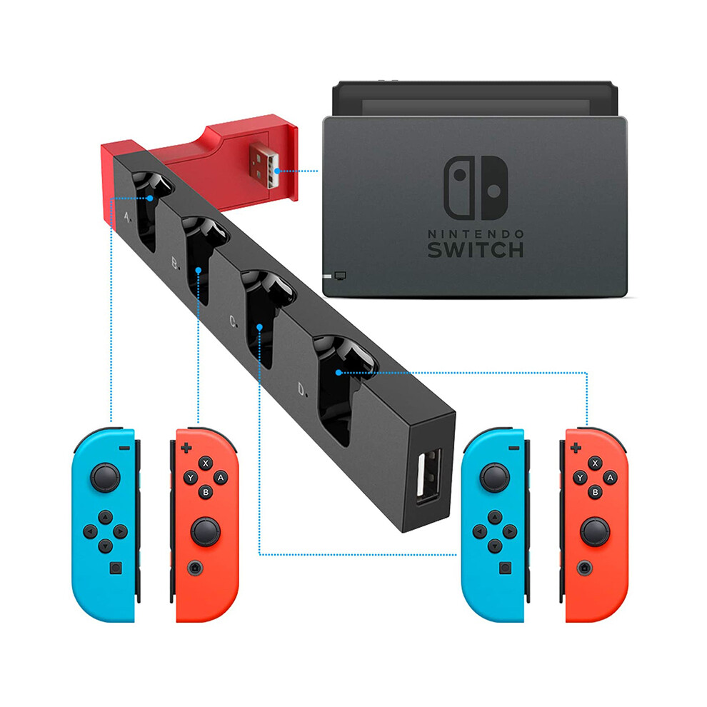Maxpower ( Black) For Nintendo Switch Joycon Charging Dock Hub Usb Controller Charger Dock Red/Black