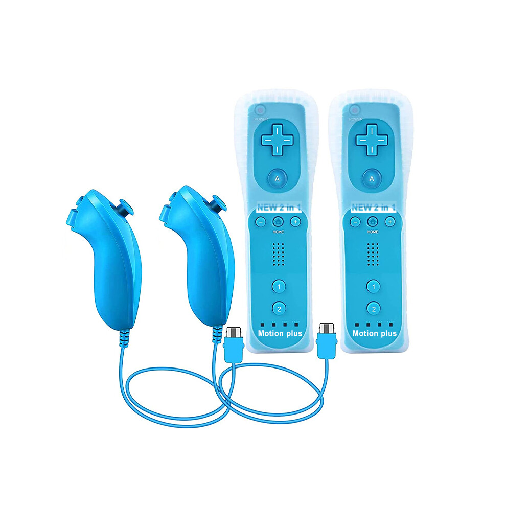 Maxpower (Blue- 2 Set) 2Pcs Remote Controller With Nunchuck Controller For Wii Console Wireless