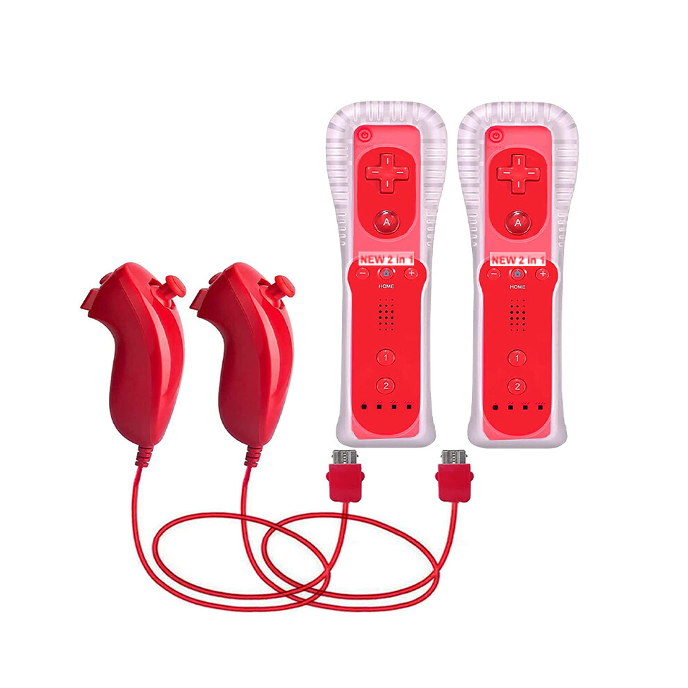 (- 2 Set) 2Pcs Remote Controller With Nunchuck Controller For Wii Console Wireless Red 9123213443080