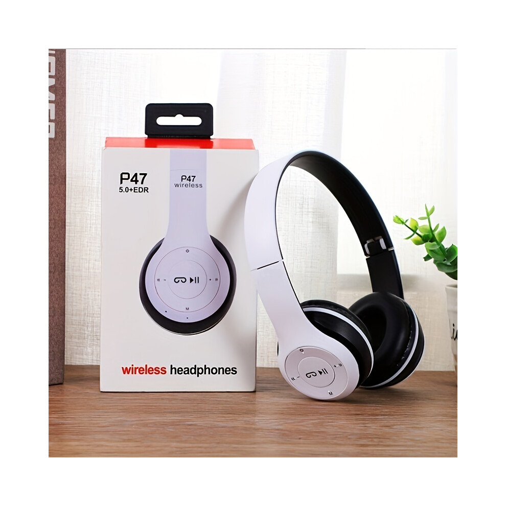 (WHITE) P47 Bluetooth 5.0 Wireless Headphone Foldable HIFI Stereo Bass Earphone