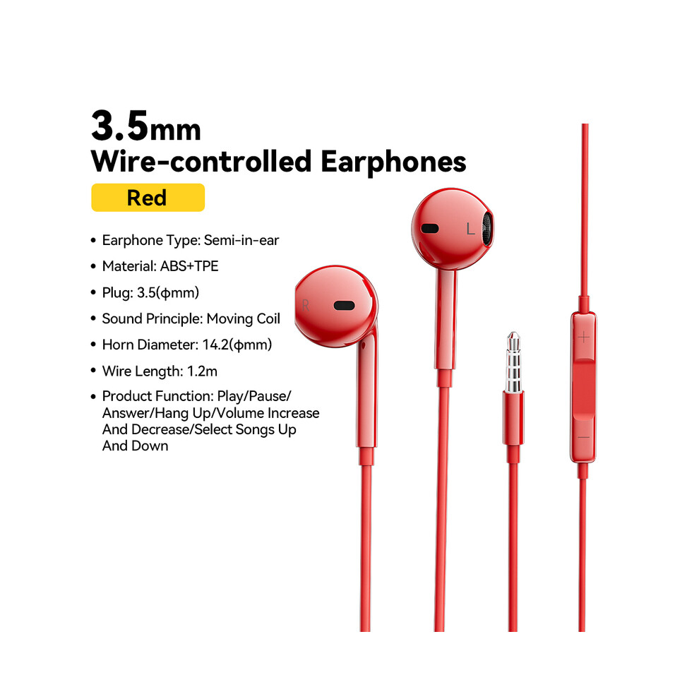 (Red) Essager 3.5mm Wired Headphones In Ear Headset Wired Earphones with Microphone-image-OPC-PDZMBDG-NEW