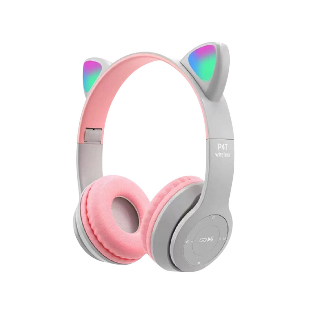 Maxpower () Wireless Bluetooth Headphones Cat Ear Gaming Headset Led Glow Helmets Grey/Light
