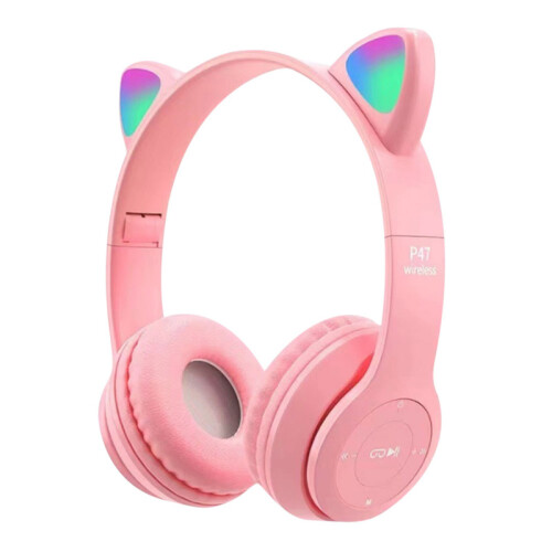 (POLENE) Wireless Bluetooth Headphones Cat Ear Gaming Headset LED Glow Light Helmets